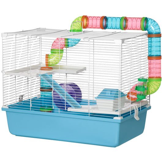 3-Tier Large Toy-Filled Steel Small Animal Cage, Includes Exercise Wheel, Water Bottle, Food Dish, Light Blue Hamster Cages Multi Colour  at Gallery Canada