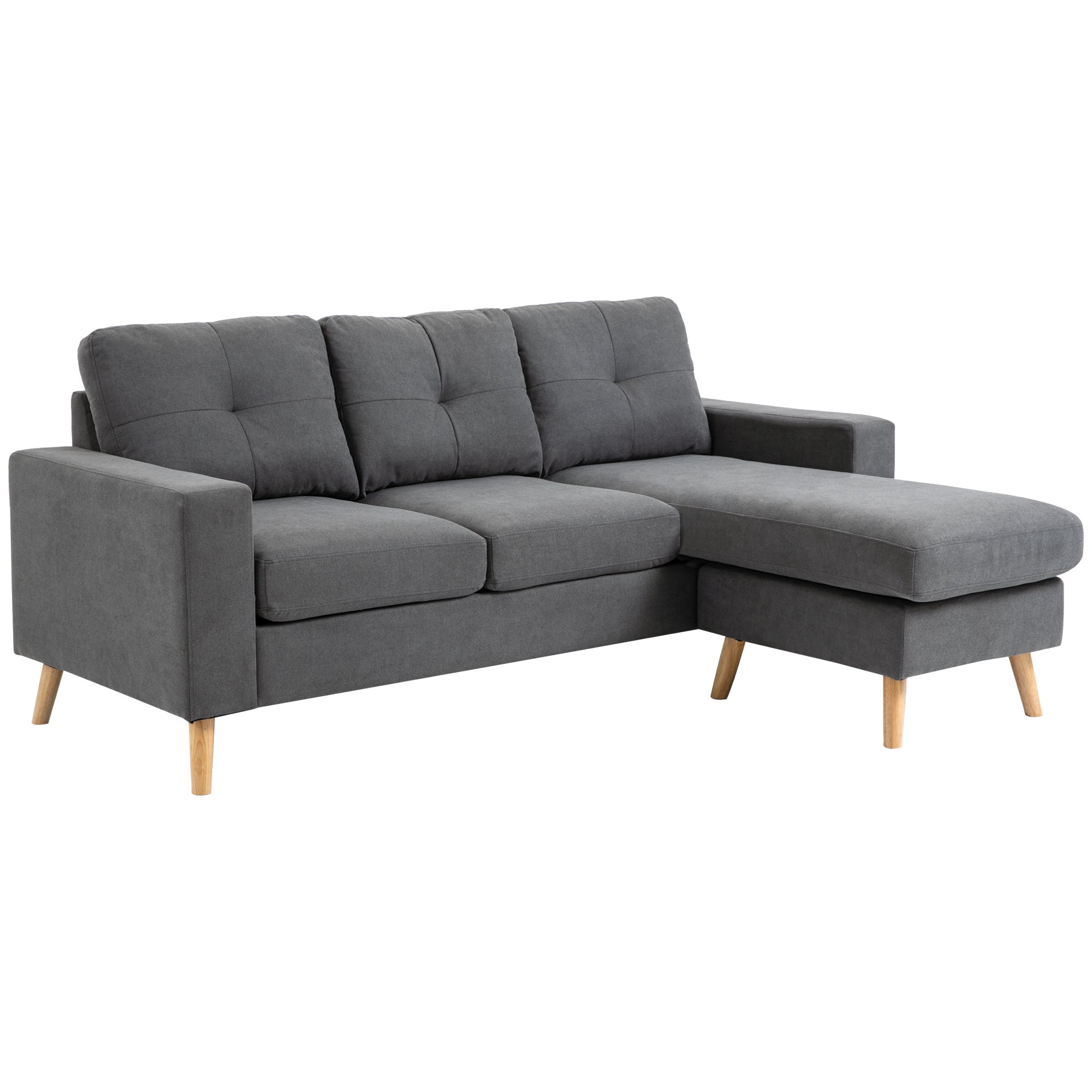 Sectional Sofa Couch, L Shaped Couch with Reversible Chaise, Wooden Legs for Living Room, Bedroom, Dark Grey 3-Seater Sofas at Gallery Canada