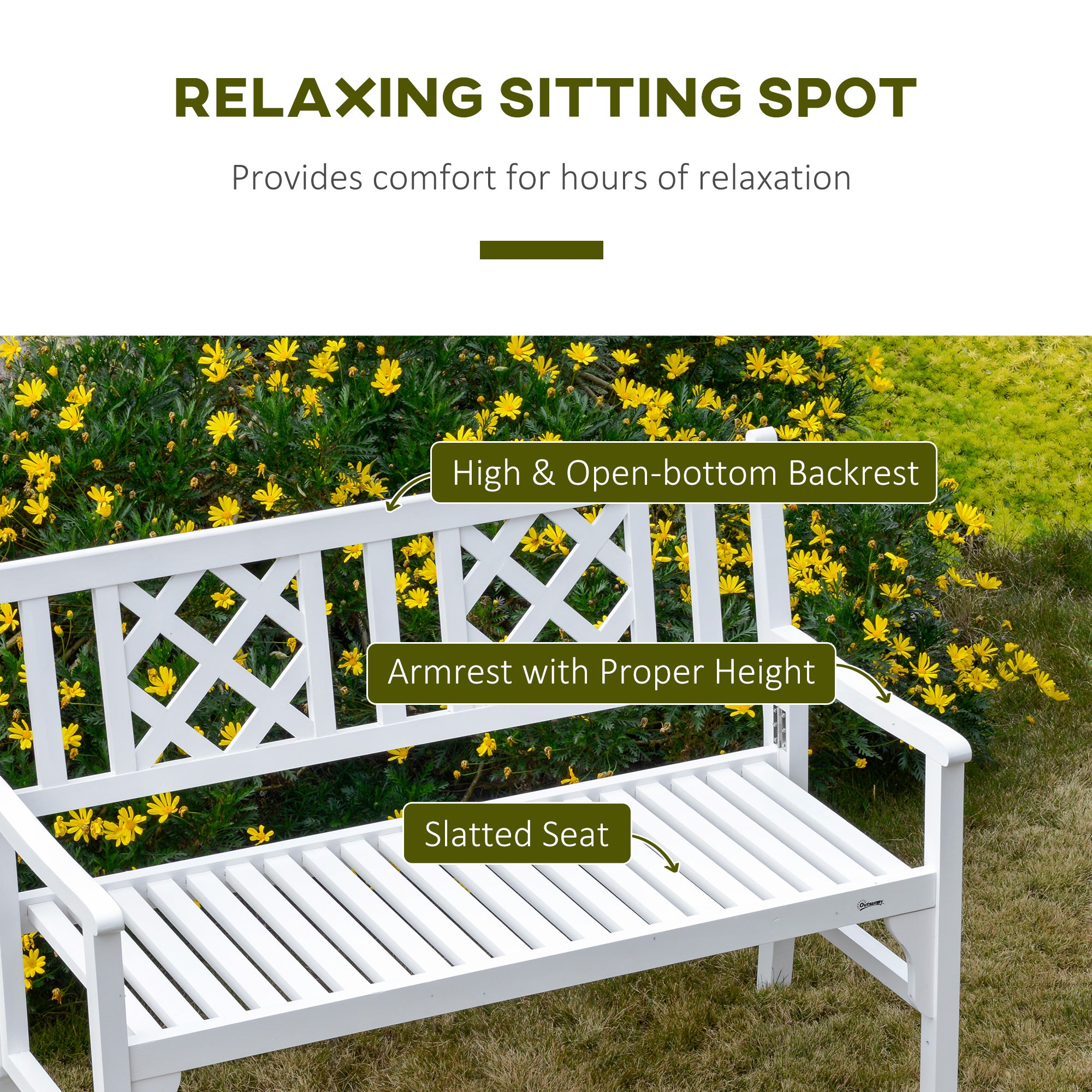 Foldable Garden Bench, 2-Seater Patio Wooden Bench, Loveseat Chair with Backrest and Armrest for Patio, Porch or Balcony, White Outdoor Benches at Gallery Canada