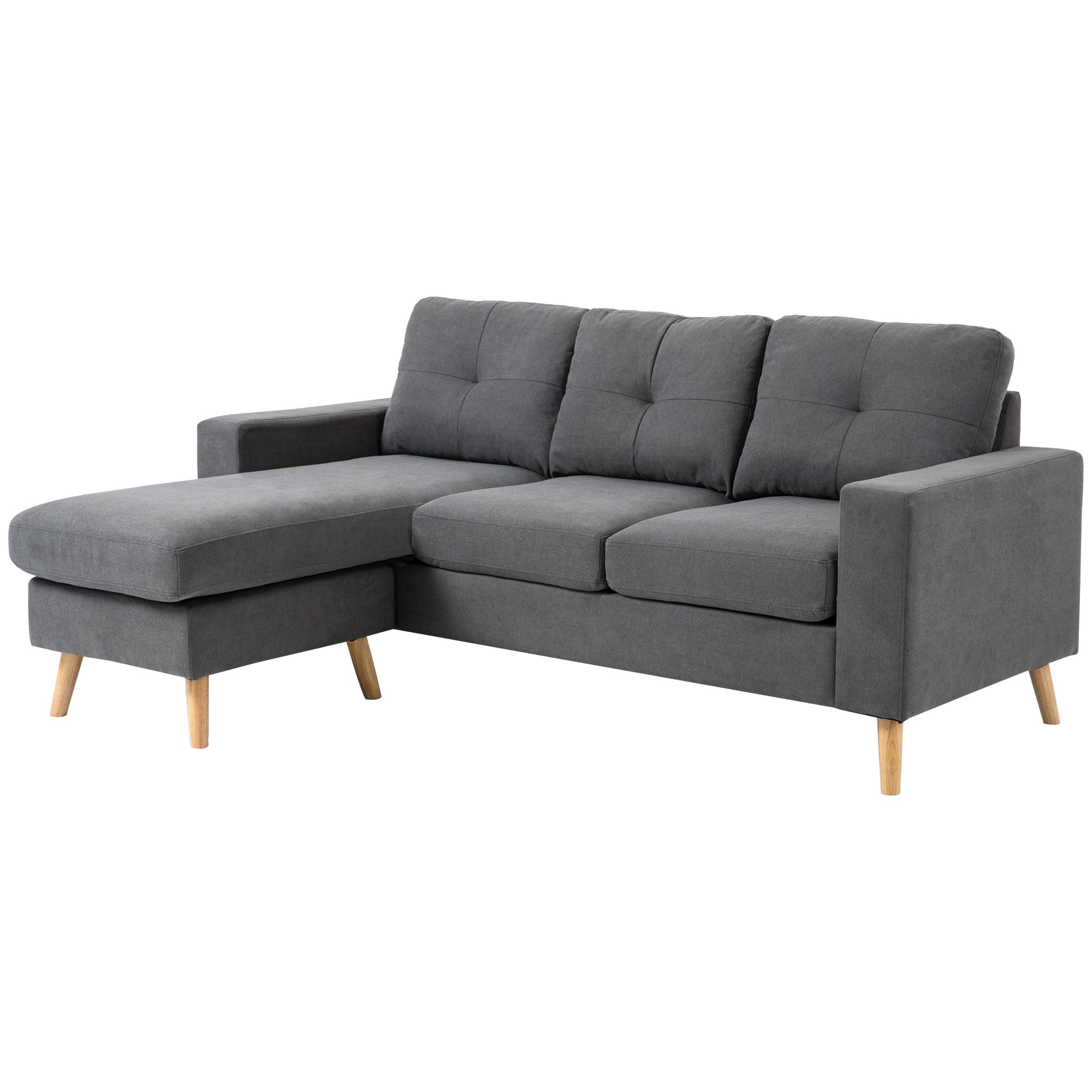 Sectional Sofa Couch, L Shaped Couch with Reversible Chaise, Wooden Legs for Living Room, Bedroom, Dark Grey 3-Seater Sofas Dark Grey at Gallery Canada