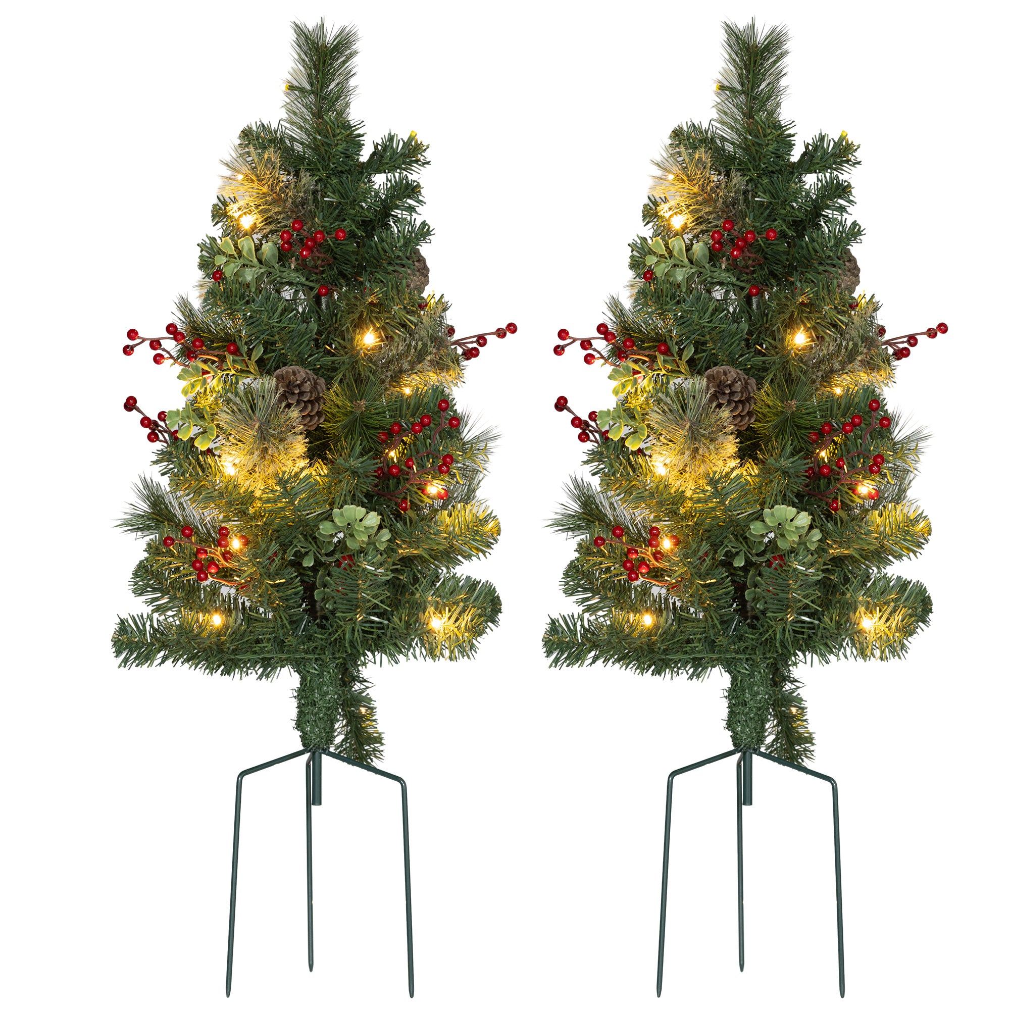 2ft 2 Pack Artificial Christmas Tree, Pre Lit Christmas Tree with Red Berries and Pine Cones, Battery Operated, Green Pre Lit Christmas Trees Green  at Gallery Canada