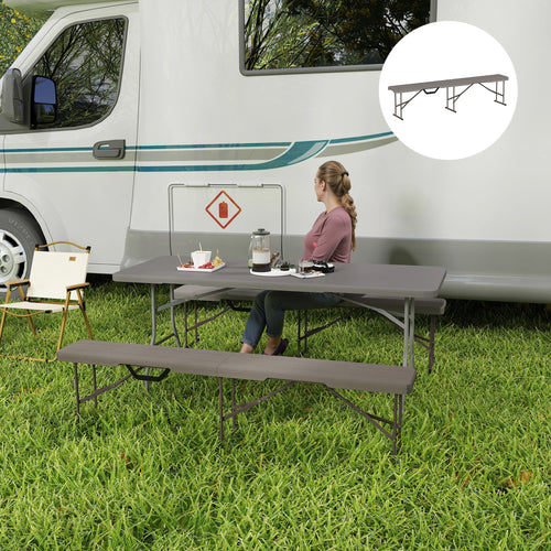 6 ft Plastic Bench Seat, 2 PC Portable Foldable Folding Bench with Carrying Handle for Picnic Camping, Distressed Brown