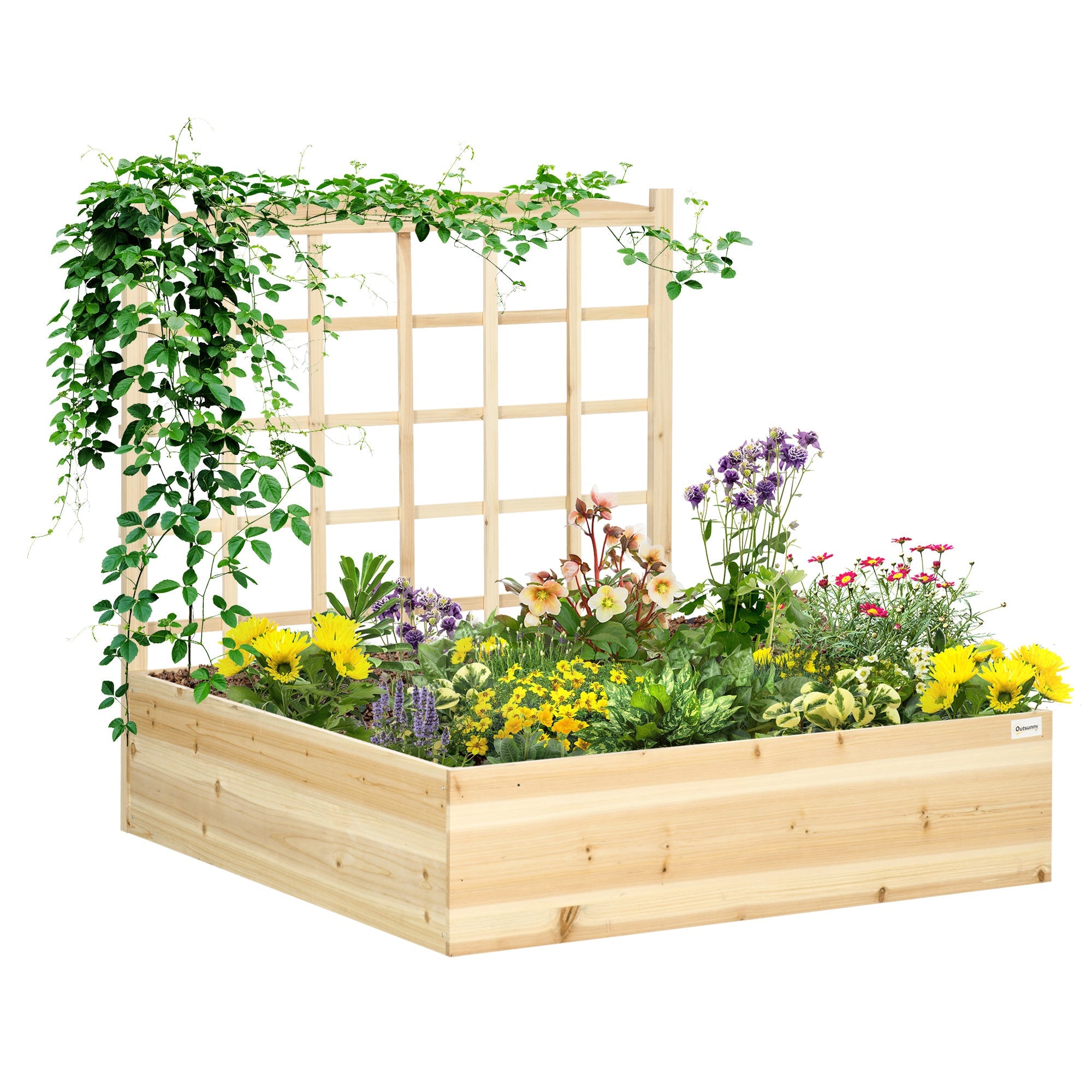 Wood Planter Box with Trellis for Climbing Plants, Raised Garden Bed for Outdoor Flowers Herbs, 43