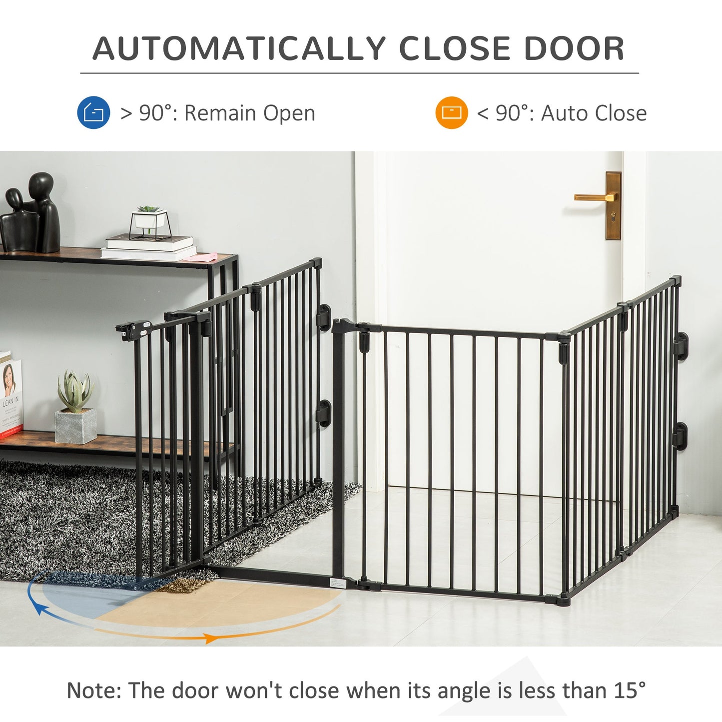 Dog Safety Gate 6-Panel Playpen Fireplace Christmas Tree Steel Fence Stair Barrier Room Divider Black Houses, Kennels & Pens   at Gallery Canada