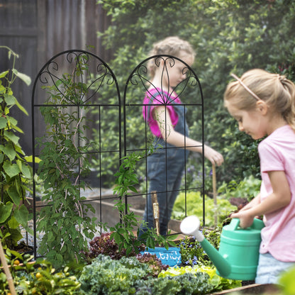 Metal Garden Trellis Pack of 2 for Climbing Plants, Arched Grid Trellis Panels, 20" x 47", Black Plant Stands at Gallery Canada