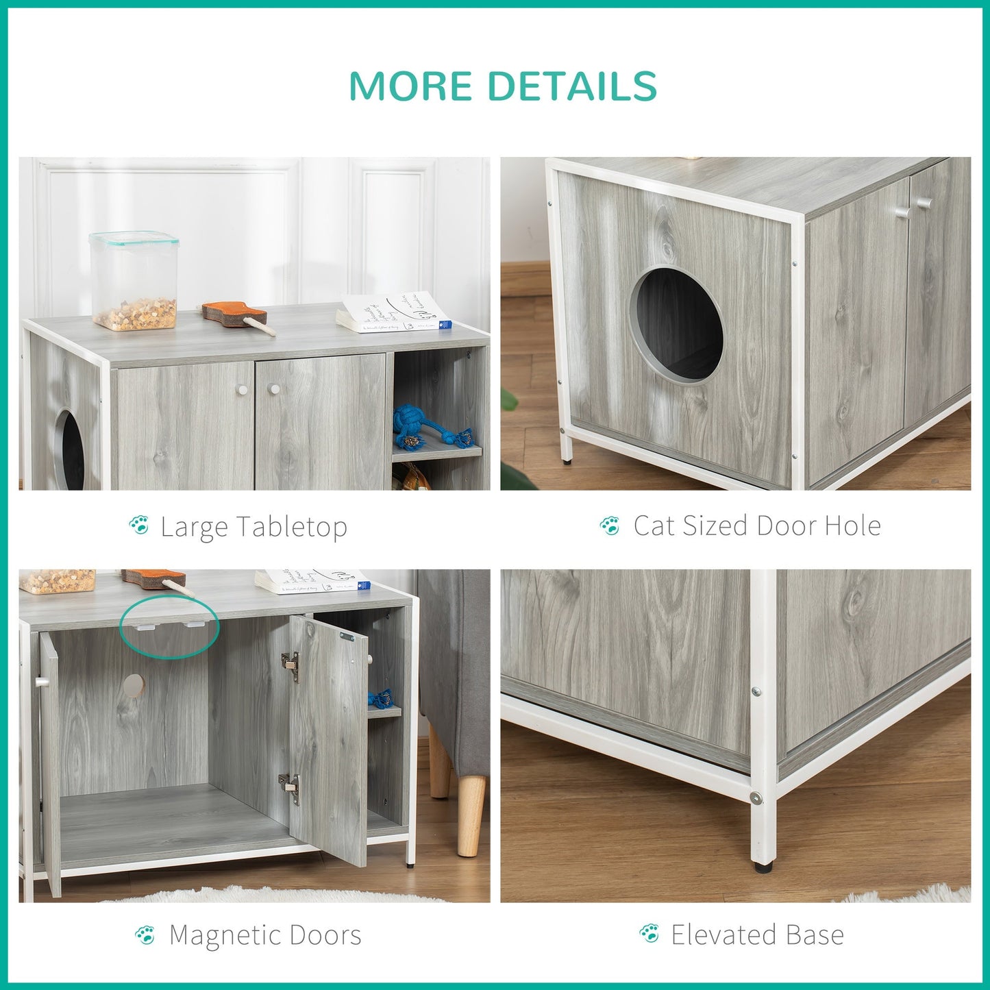 Double-Door Cat Litter Box Enclosure Cabinet with Storage, Grey Cat Litter Box Enclosures   at Gallery Canada