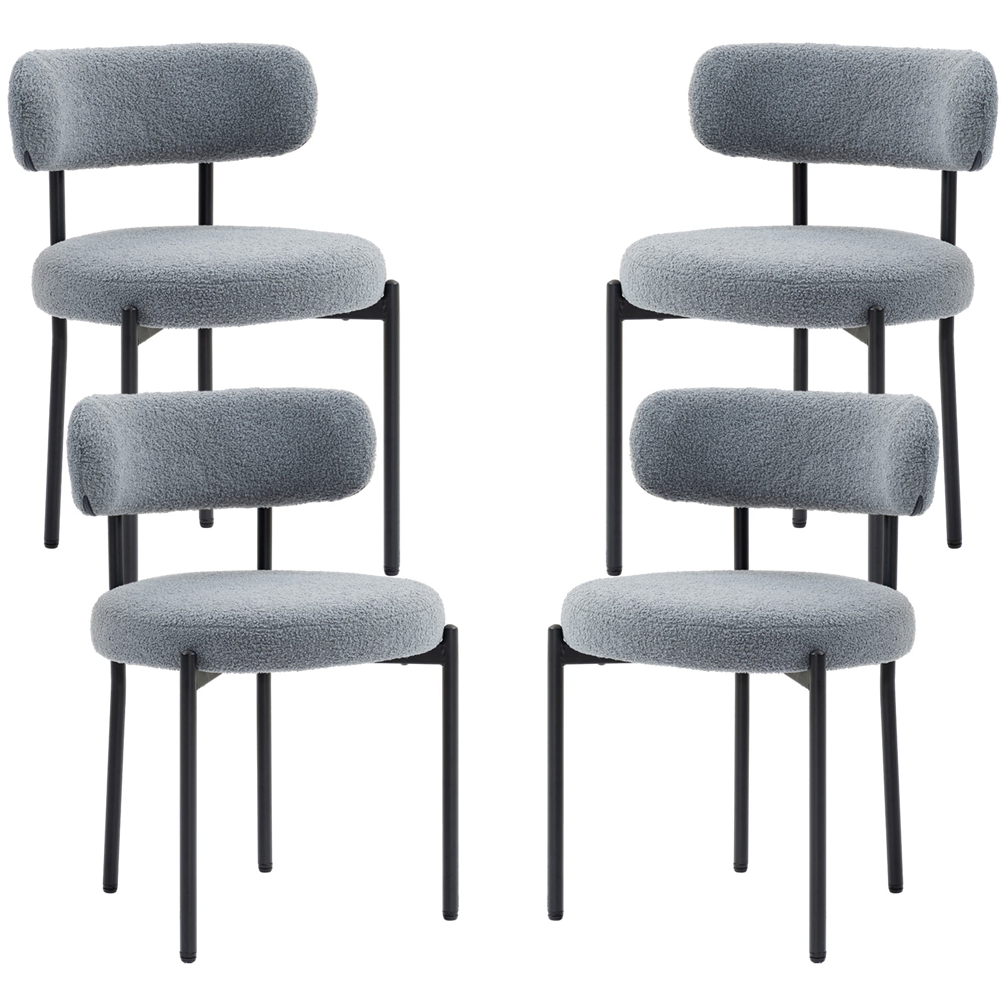 4 Pieces Kitchen Chairs, Modern Dining Chairs w/ Berber Fleece Upholstery and Steel Legs for Living Room, Grey Dining Chairs   at Gallery Canada