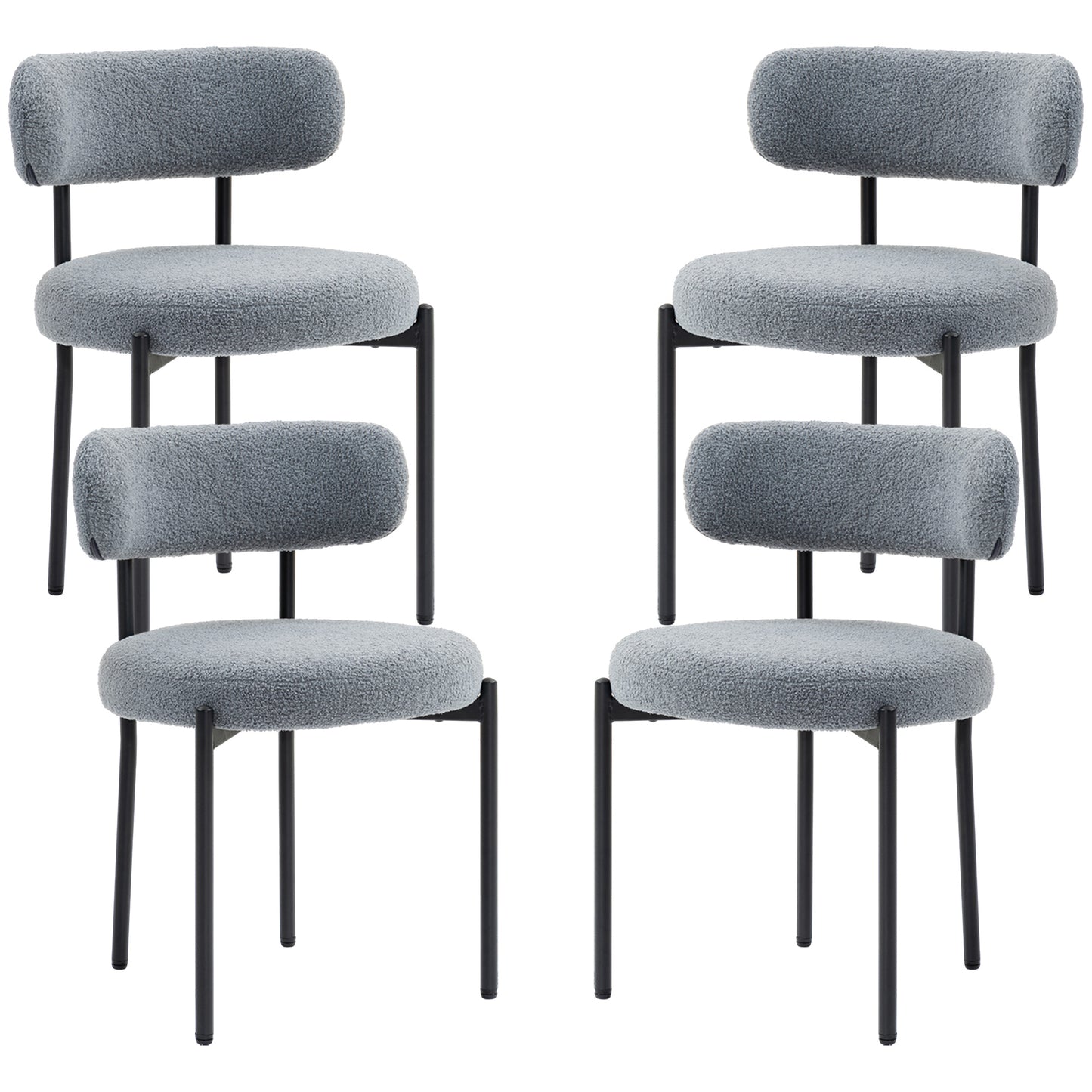 4 Pieces Kitchen Chairs, Modern Dining Chairs w/ Berber Fleece Upholstery and Steel Legs for Living Room, Grey Dining Chairs   at Gallery Canada