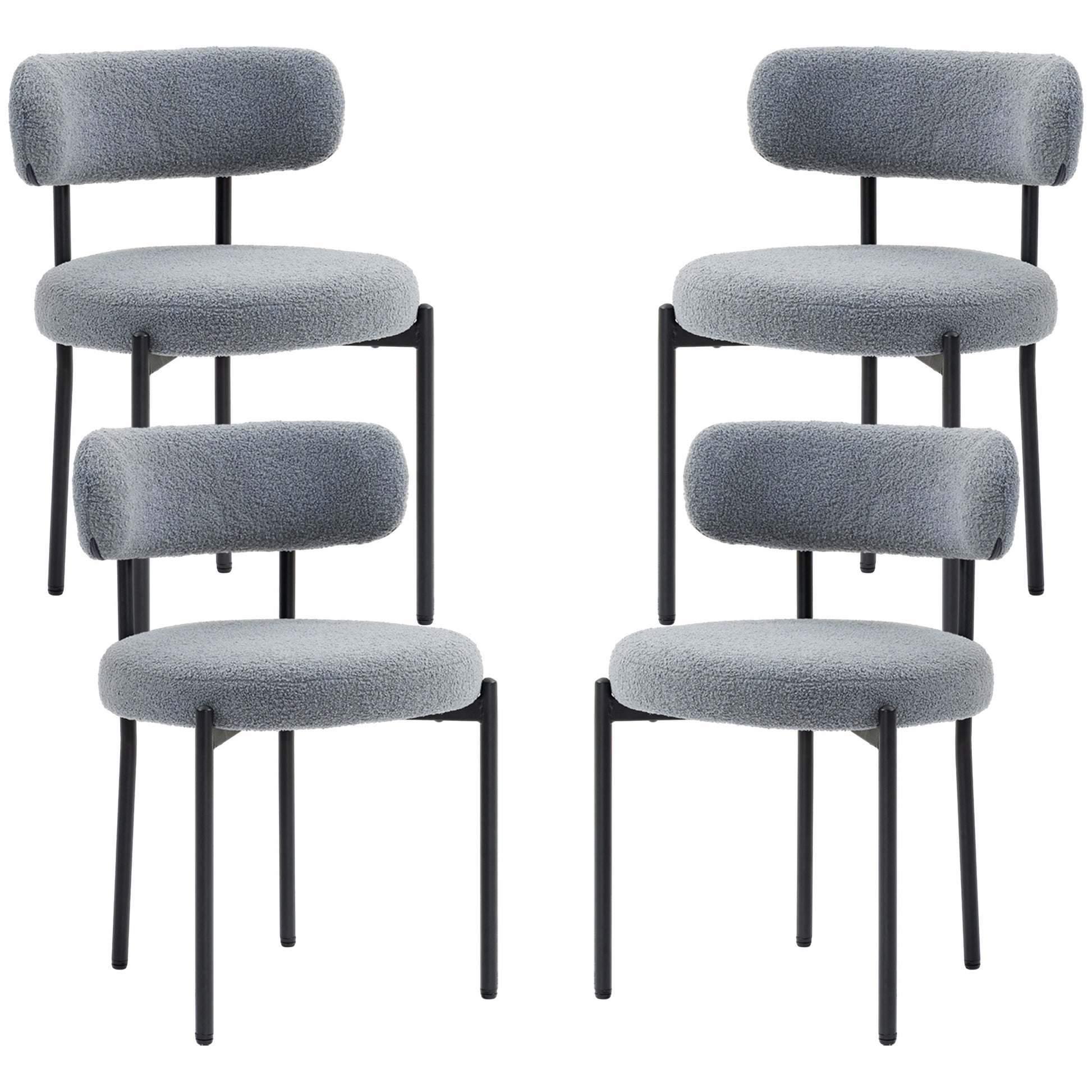 4 Pieces Kitchen Chairs, Modern Dining Chairs w/ Berber Fleece Upholstery and Steel Legs for Living Room, Grey Dining Chairs   at Gallery Canada