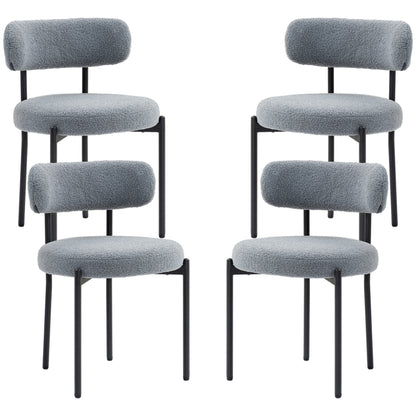 4 Pieces Kitchen Chairs, Modern Dining Chairs w/ Berber Fleece Upholstery and Steel Legs for Living Room, Grey Dining Chairs   at Gallery Canada