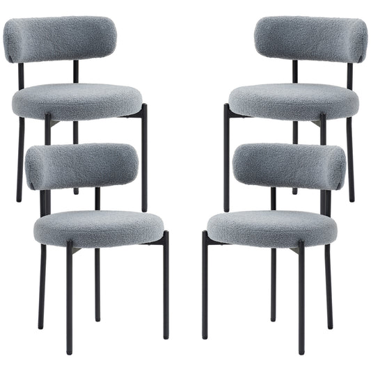 4 Pieces Kitchen Chairs, Modern Dining Chairs w/ Berber Fleece Upholstery and Steel Legs for Living Room, Grey Dining Chairs   at Gallery Canada