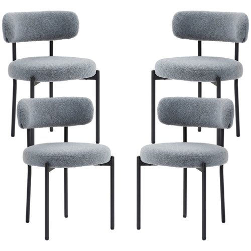 4 Pieces Kitchen Chairs, Modern Dining Chairs w/ Berber Fleece Upholstery and Steel Legs for Living Room, Grey