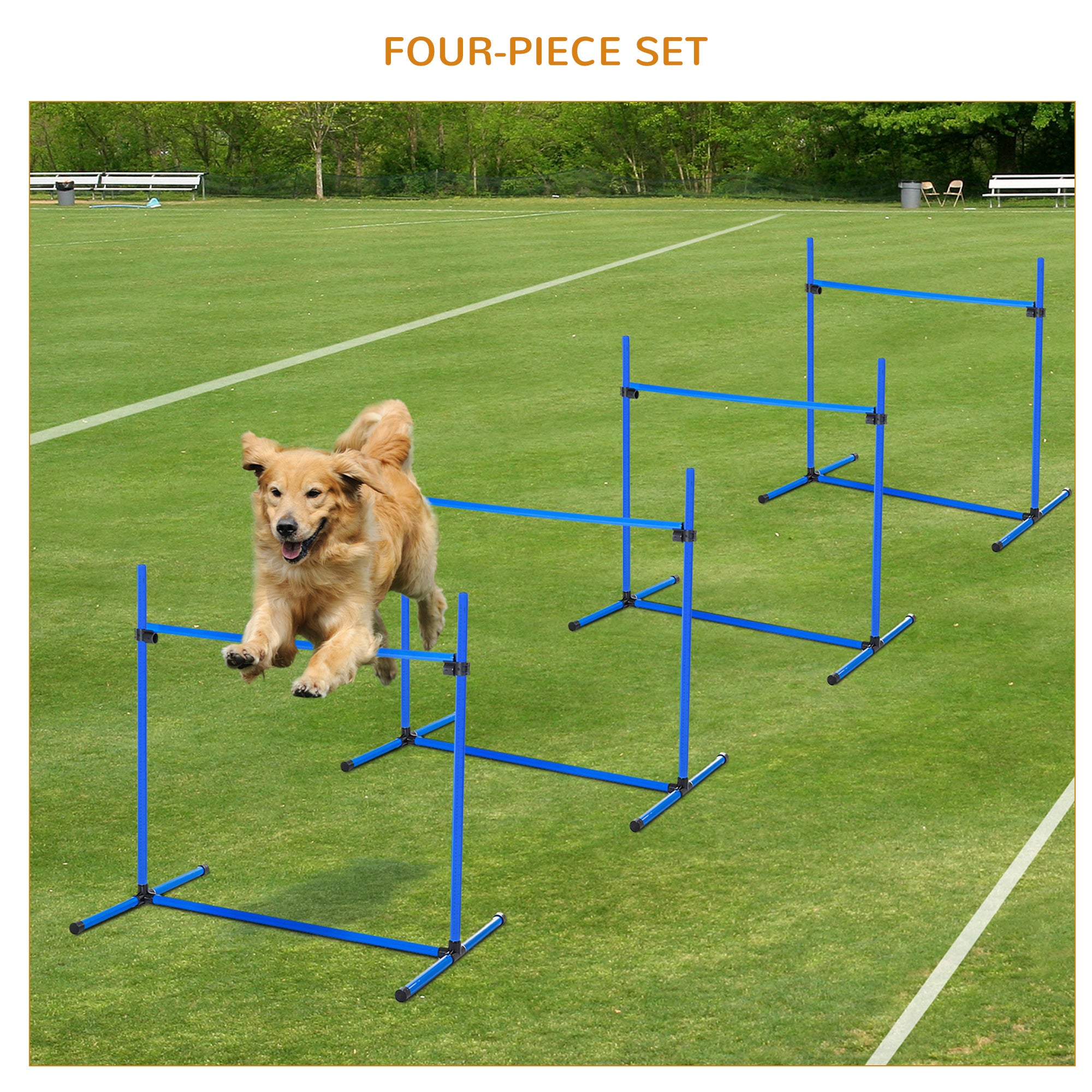 Set of 4 Dog Agility Training Equipment Adjustable Jump Bar Pet Exercise Kit with Carrying Bag (Blue) Dog Agility Training Equipment at Gallery Canada