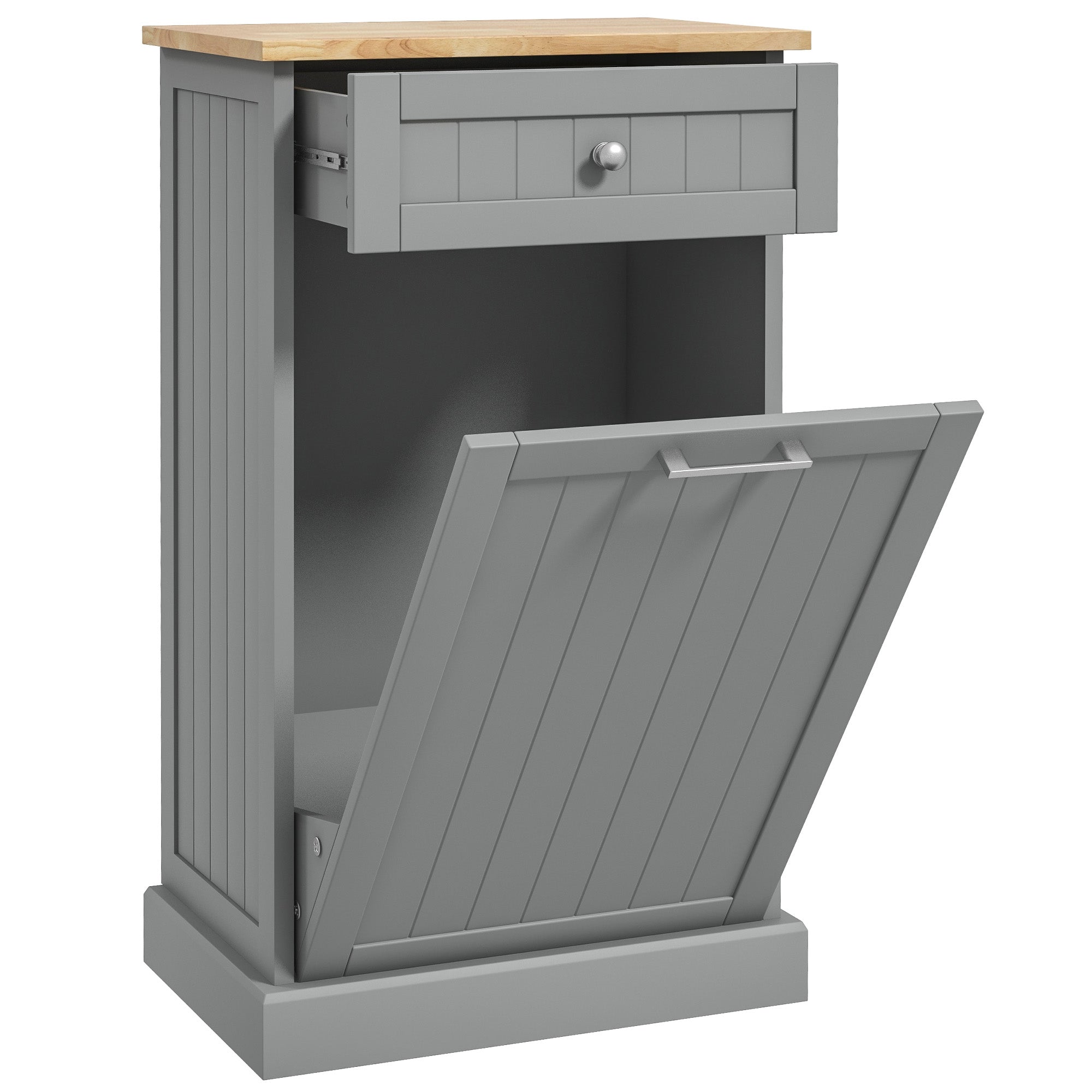 Kitchen Tilt Out Trash Bin Cabinet, Free Standing Recycling Cabinet, Trash Can Holder with Drawer, Grey Storage Cabinets at Gallery Canada