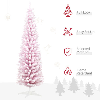 6ft Flocked Christmas Tree, Pencil Artificial Christmas Tree with Realistic Branches, Pink Pencil Christmas Trees   at Gallery Canada