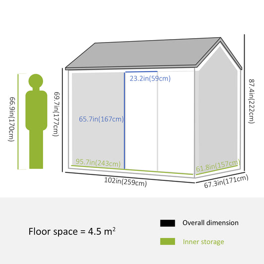 8.5' x 5.5' Metal Garden Storage Shed, Outdoor Tool Storage House with Lockable Door, Vents, Sloped Roof, Light Grey Sheds   at Gallery Canada