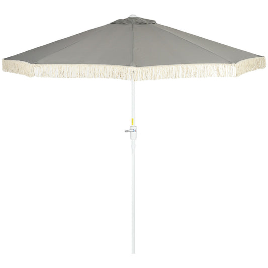 5 x 5 ft Outdoor Umbrella with Tilt, Vent, Patio Market Table Umbrella Parasol with Fringed Ruffles and Crank, Grey Sun Umbrellas Light Grey  at Gallery Canada