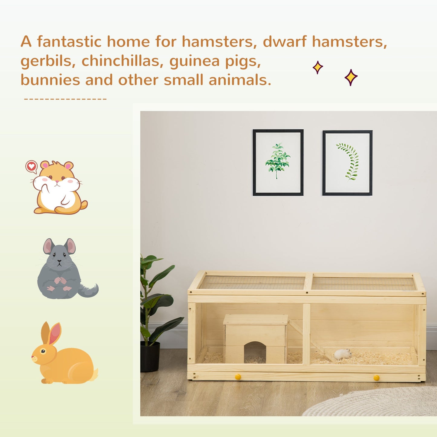 Natural Wooden Small Animal Cage with Sliding Tray and Openable Top, Natural Hamster Cages   at Gallery Canada