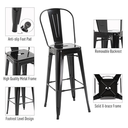 Set of 4 Bar Stools Kitchen Industrial Breakfast Bistro Cafe Metal Frame Black - Gallery Canada