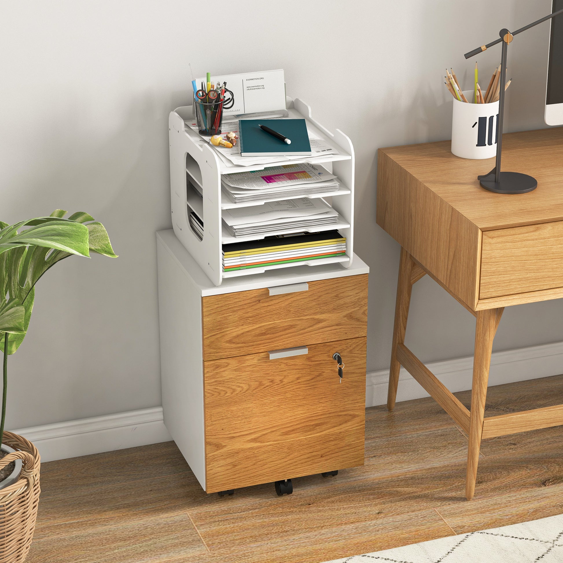 2 Drawer Small Filing Cabinet Lockable Office Storage Cabinet with Hanging Bars for A4 Letter White Nature Wood Office Cabinets & Cupboards   at Gallery Canada