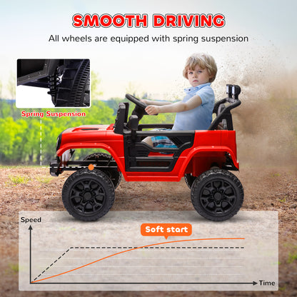 12V Ride on Truck, Electric Car for Kids with Remote Control, Suspension, 3 Speeds, USB Music Headlights, Red Electric Toy Cars   at Gallery Canada