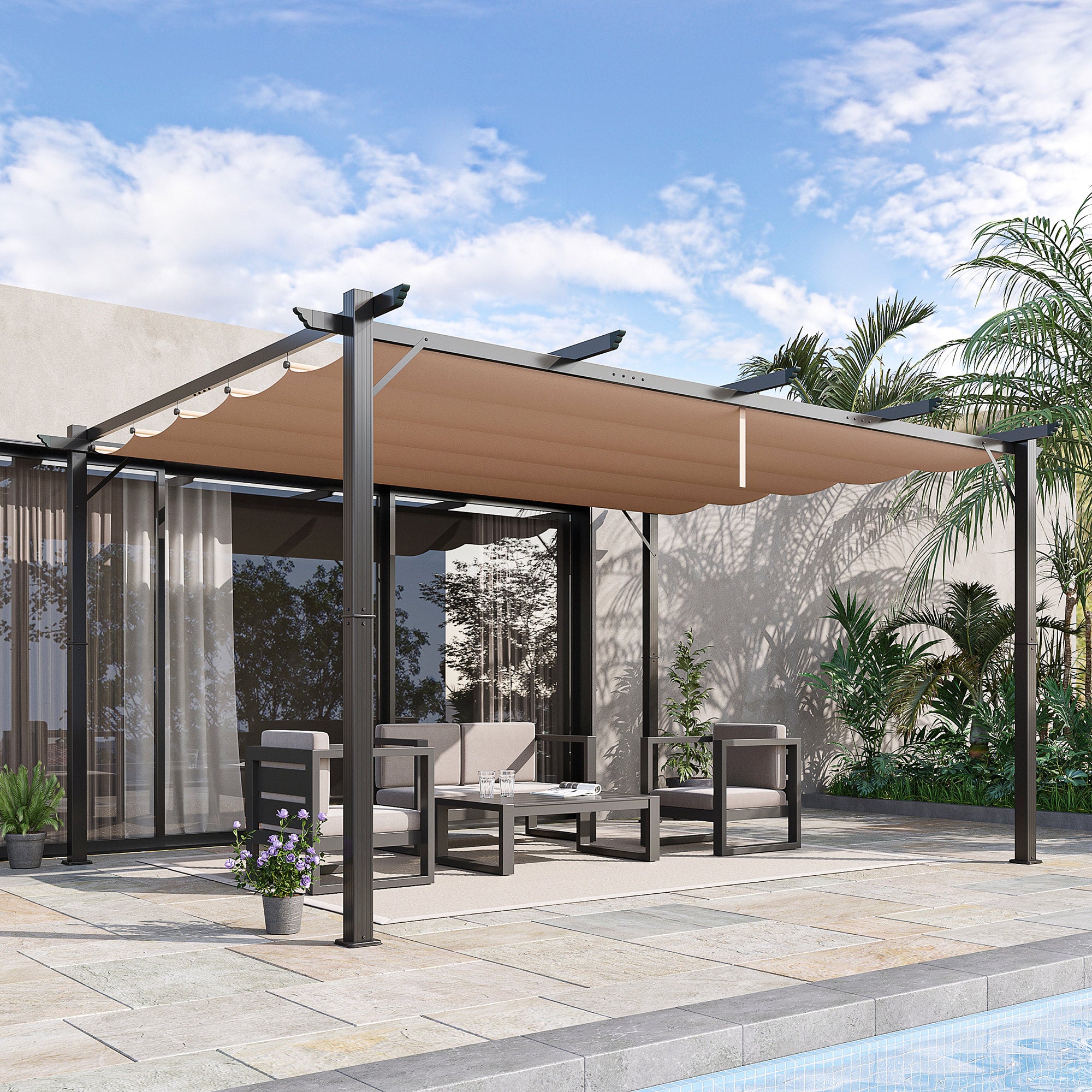 10' x 13' Outdoor Pergola Aluminium Gazebo Backyard Canopy Cover Square Sunshade Garden Grape Trellis Black Pergolas at Gallery Canada
