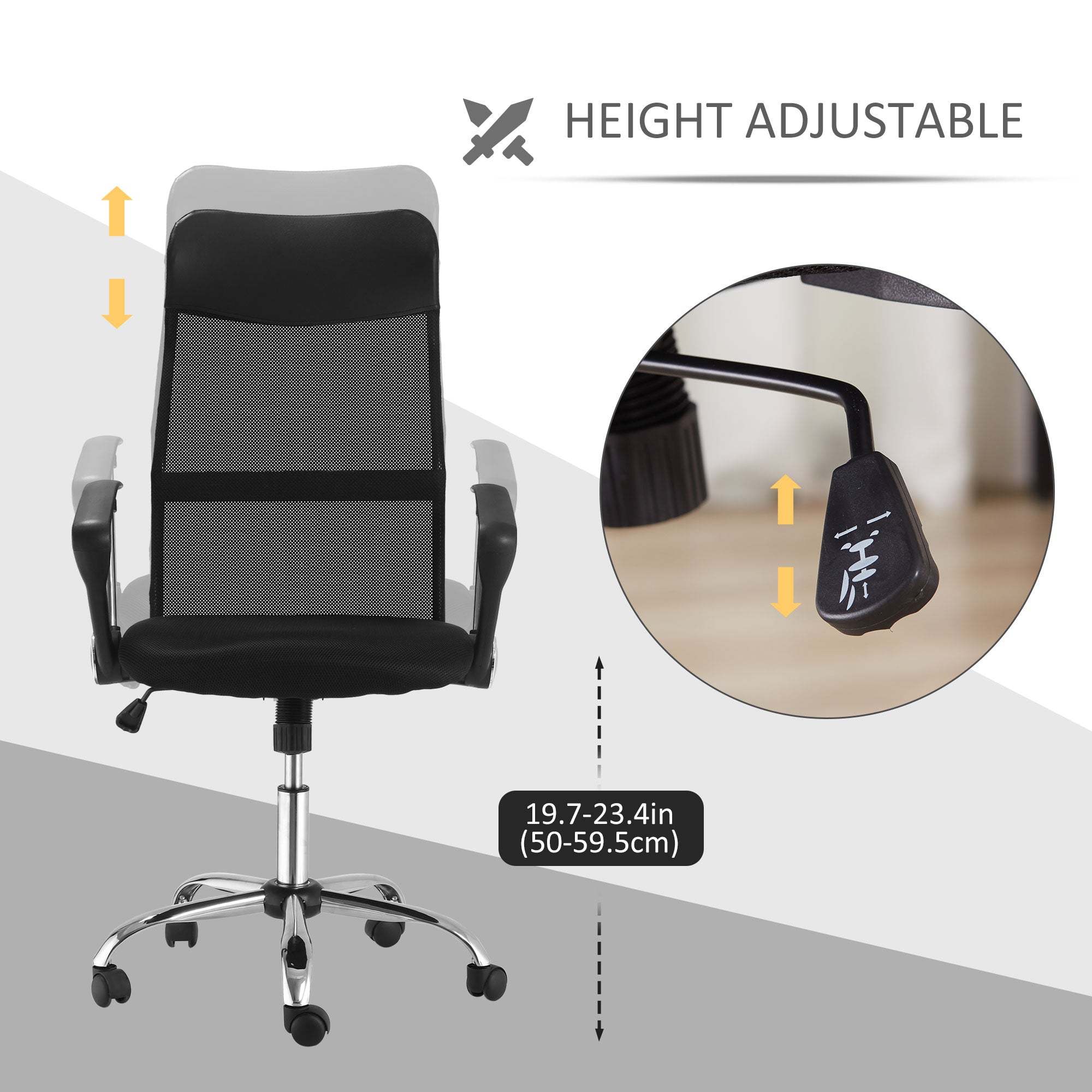 Mesh Office Chair, High Back Desk Chair, Swivel Computer Chair with Adjustable Height, Wheels, Black Task Chairs at Gallery Canada