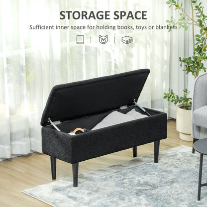 Modern Storage Bench, Ottoman with Storage and Lamb's Wool Upholstery for Living Room, Bedroom, Black Storage Ottomans & Benches   at Gallery Canada