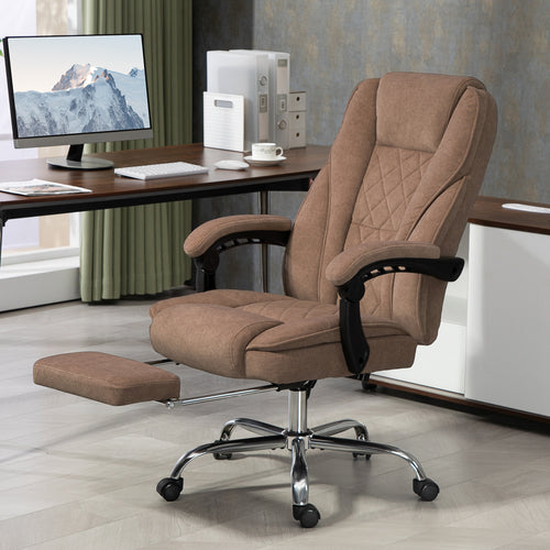 Massage Office Chair, Heated Reclining Computer Chair with Adjustable Height and Footrest, Brown