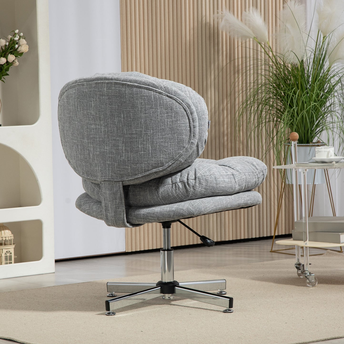 Computer Desk Chair, Armless Office Chair with Wide Padded Seat and Adjustable Height, Grey Task Chairs   at Gallery Canada