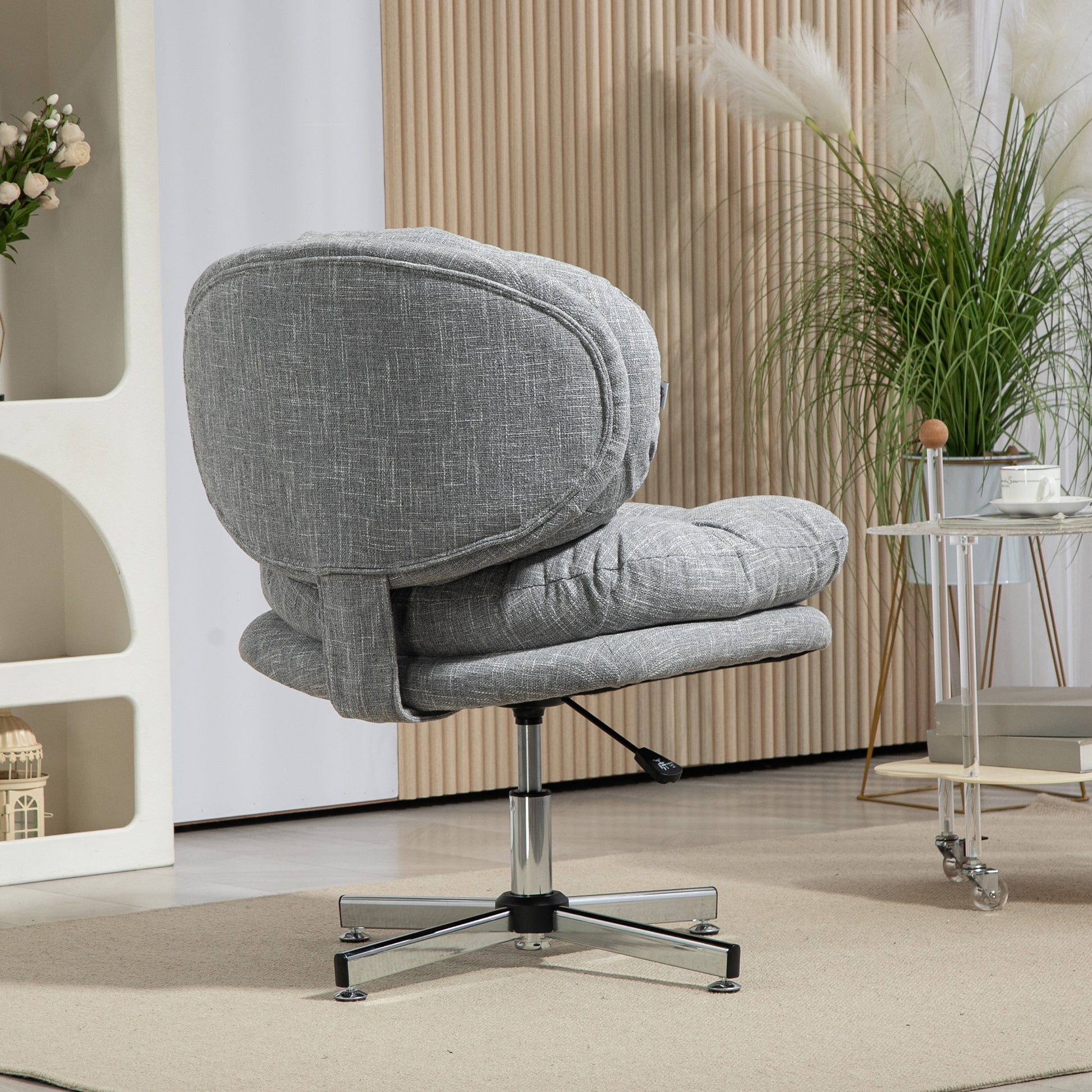 Computer Desk Chair, Armless Office Chair with Wide Padded Seat and Adjustable Height, Grey Task Chairs   at Gallery Canada