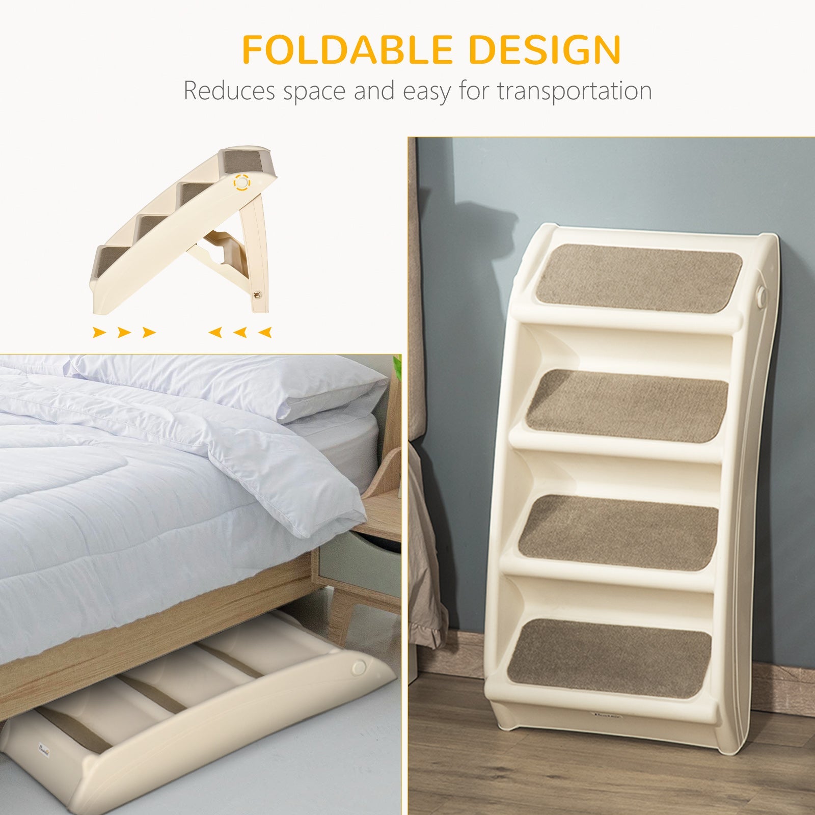 4-Level Portable Dog Stairs, Foldable Dog Steps for Small Dogs, Lightweight Cat Steps, with Nonslip Soft Mats, for High Bed, Sofa, Beige Cat Stairs   at Gallery Canada