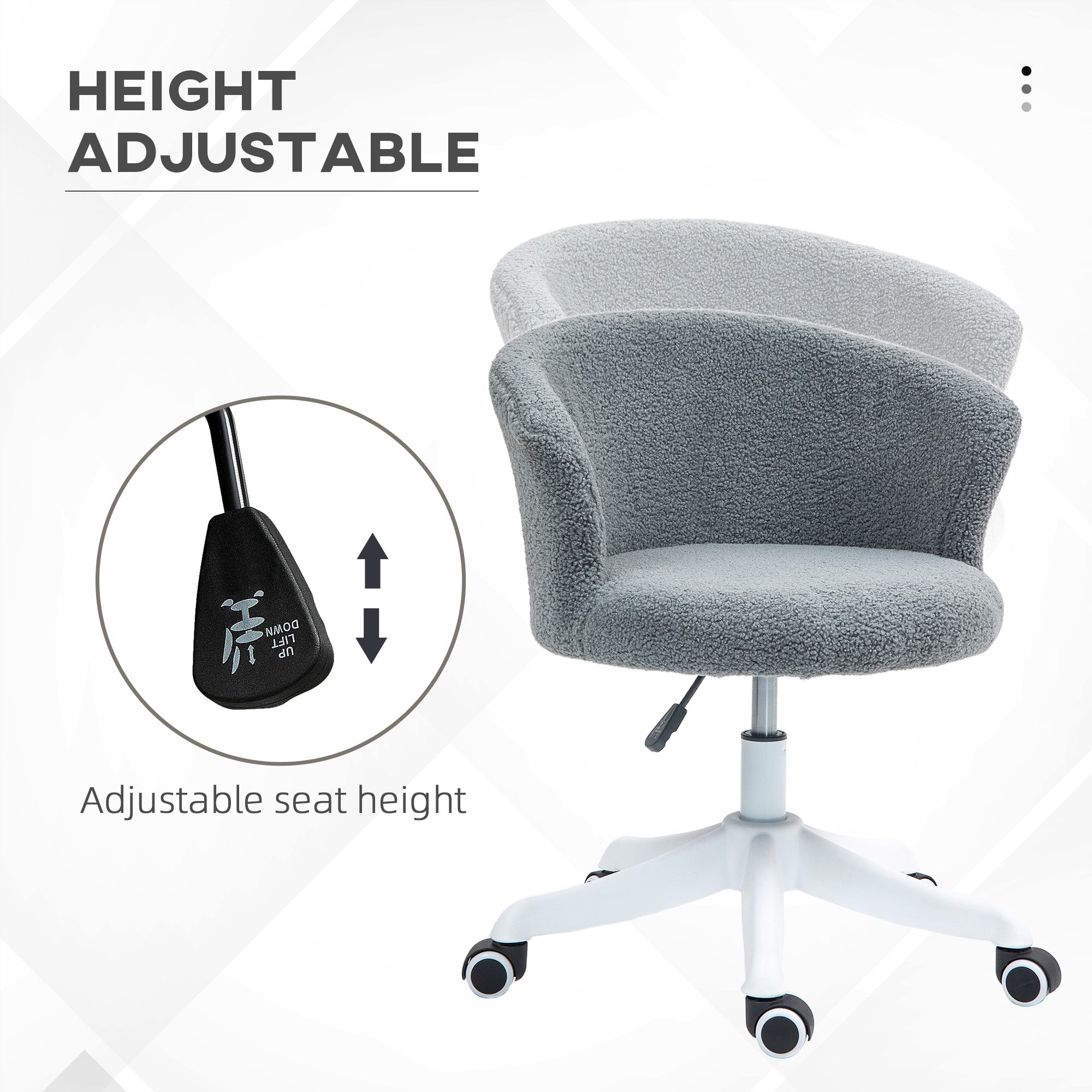 Armless Office Chair, Fluffy Computer Desk Chair with Adjustable Height, Swivel Wheels, Mid Back, Grey Office Chairs at Gallery Canada