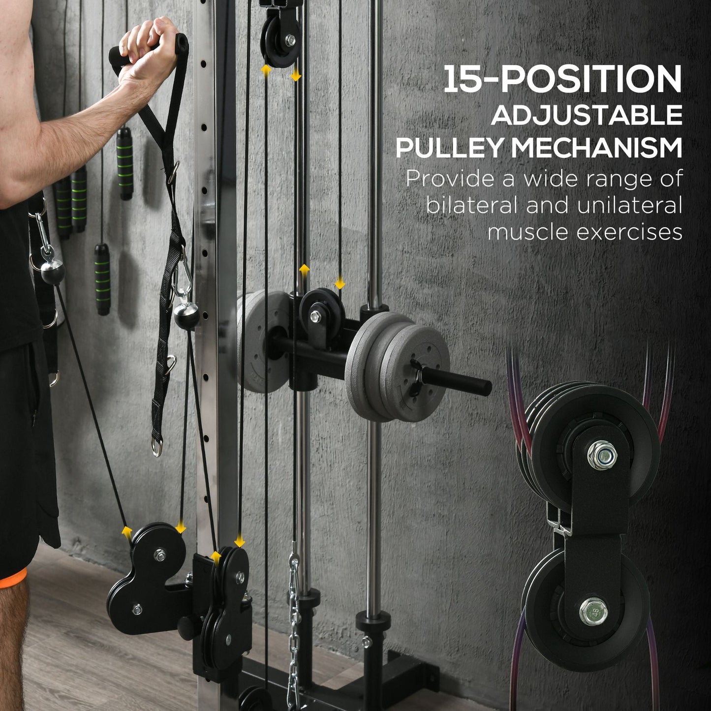 Wall Mount Cable Station, 15 Positions Adjustable Dual Pulley Machine Cable Crossover Machine for Home Gym Power Towers   at Gallery Canada