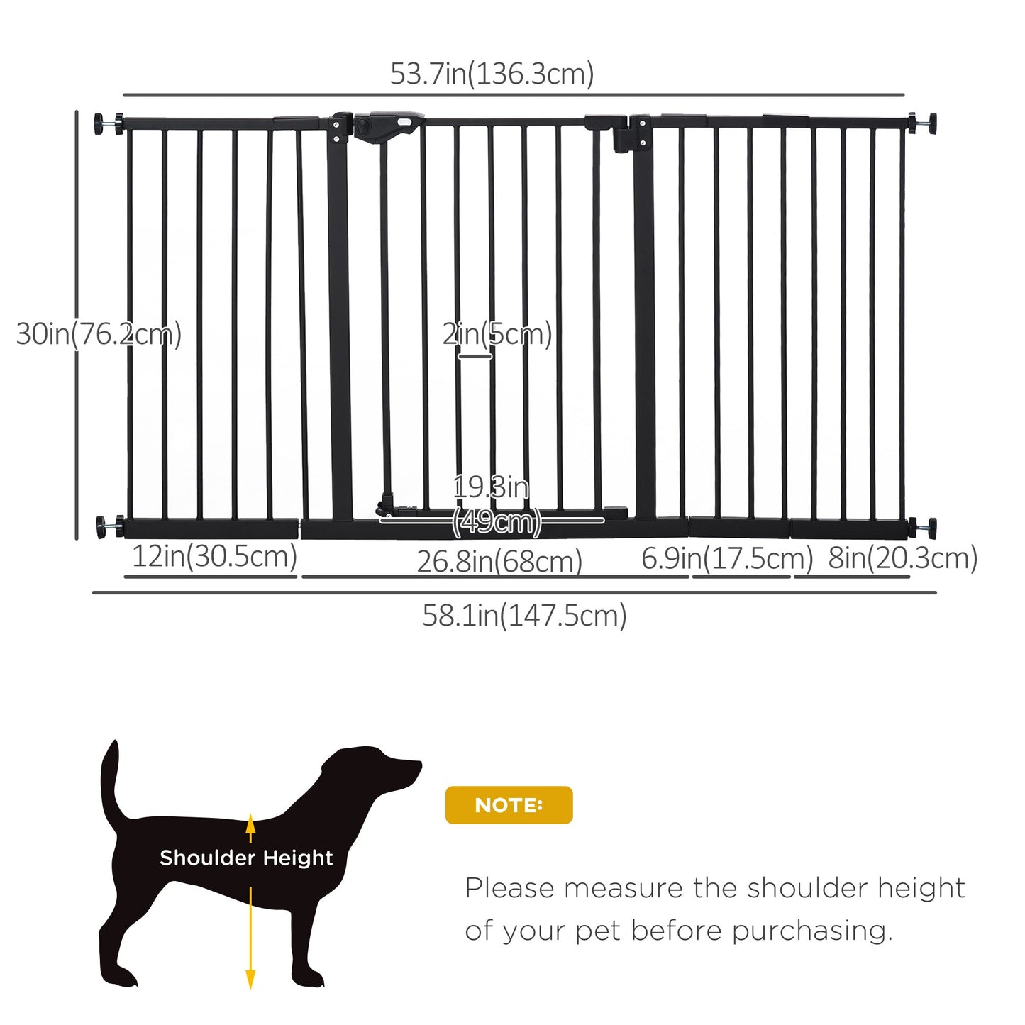 30 Inch Tall Pet Gate with Door Dog Gate and Barrier Indoor for Stairs Includes 7", 8", 12" Extensions Kit, Pressure-Mounted Safety Gate, Black Houses, Kennels & Pens   at Gallery Canada