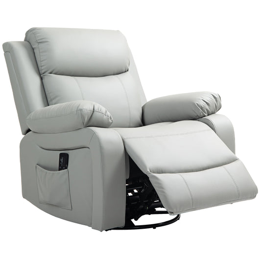 PU Leather Reclining Chair with Vibration Massage Rocker, Swivel Base, Rocking Function, Remote Control, Light Grey Sofas & Reclining Chairs at Gallery Canada