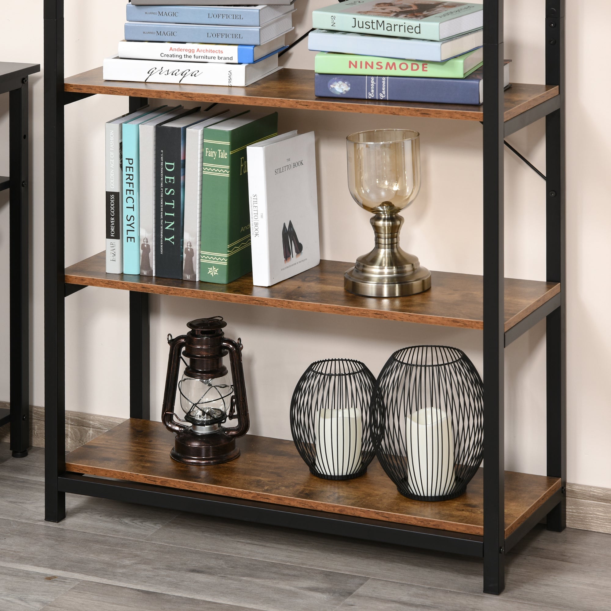 Retro Industrial Bookcase Storage Shelf Closet Floor Standing Display Rack with 6 Tiers, Metal Frame for Living Room &; Study Display Bookshelves   at Gallery Canada