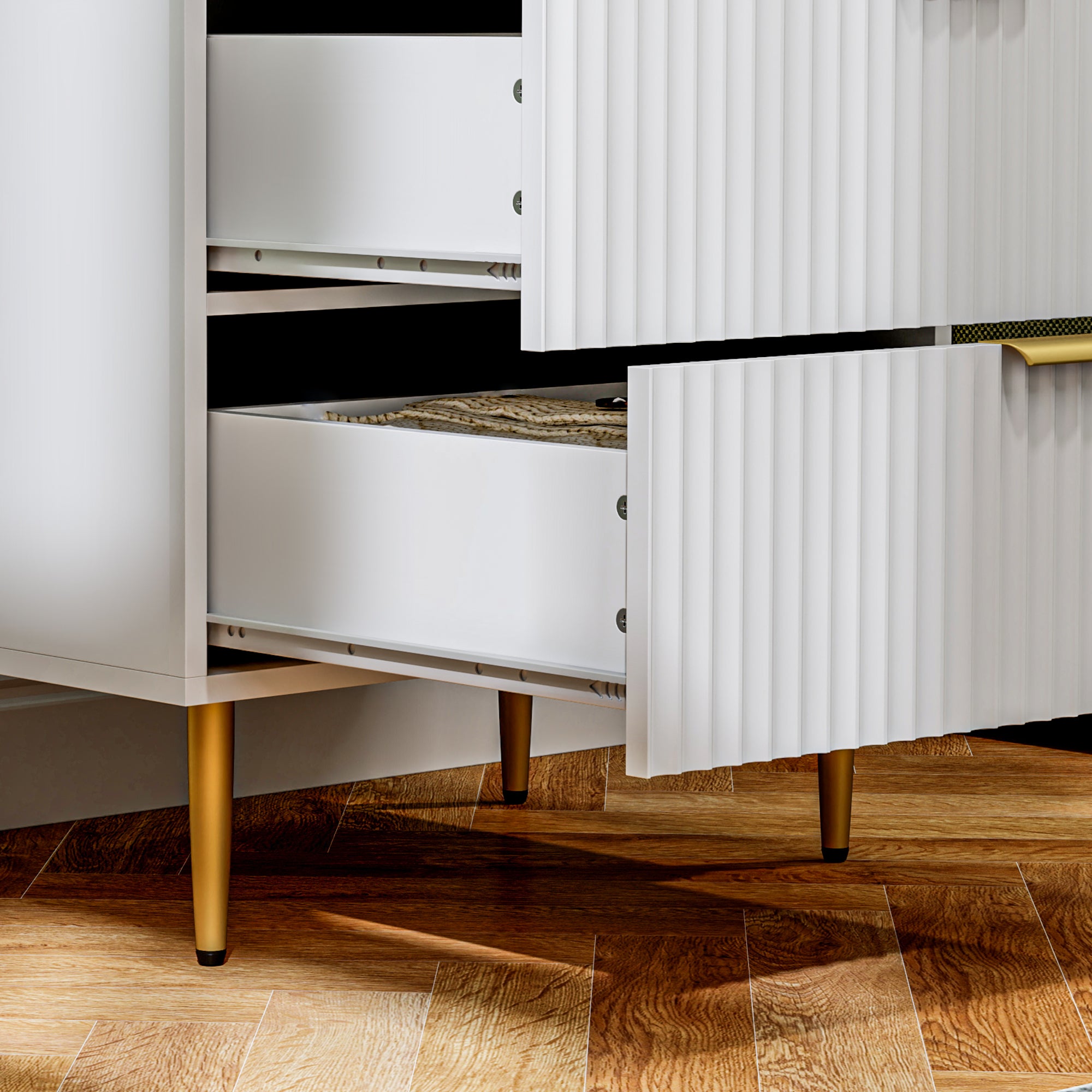 Modern Chest of Drawers 4 Drawer Dresser for Bedroom with Gold Legs and Handles, White Storage Cabinets at Gallery Canada