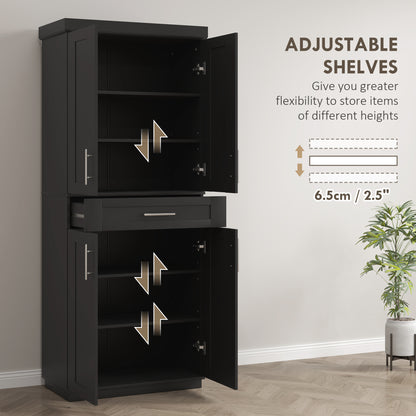 72" Storage Cabinet, Freestanding Kitchen Pantry Cabinet with 4 Doors, Drawer and 3 Adjustable Shelves, Black Kitchen Pantry Cabinets   at Gallery Canada