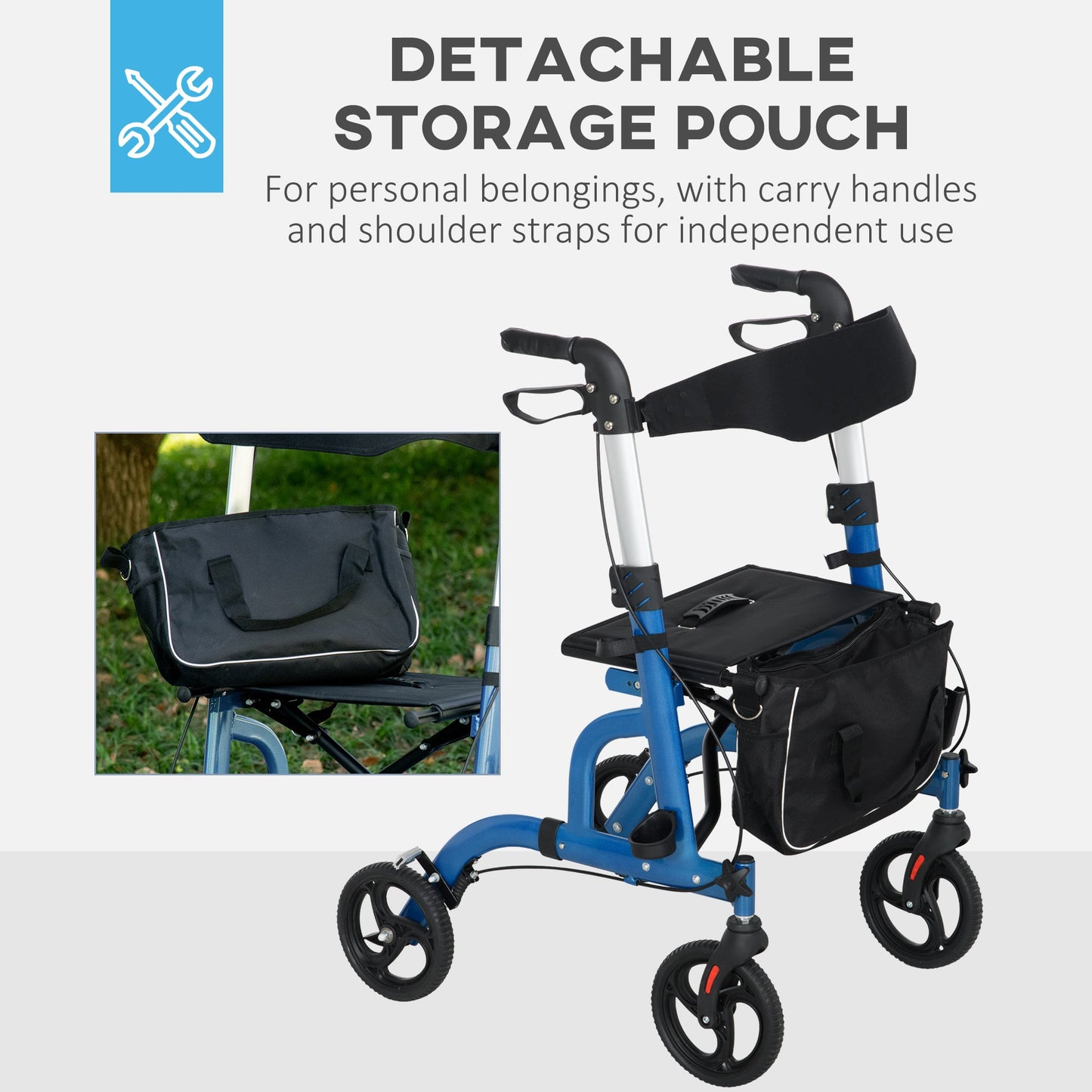 8'' Wheel Rollator Walker with Padded Seat, Backrest, Storage Bag, Blue Knee Walker & Wheelchair Ramps   at Gallery Canada