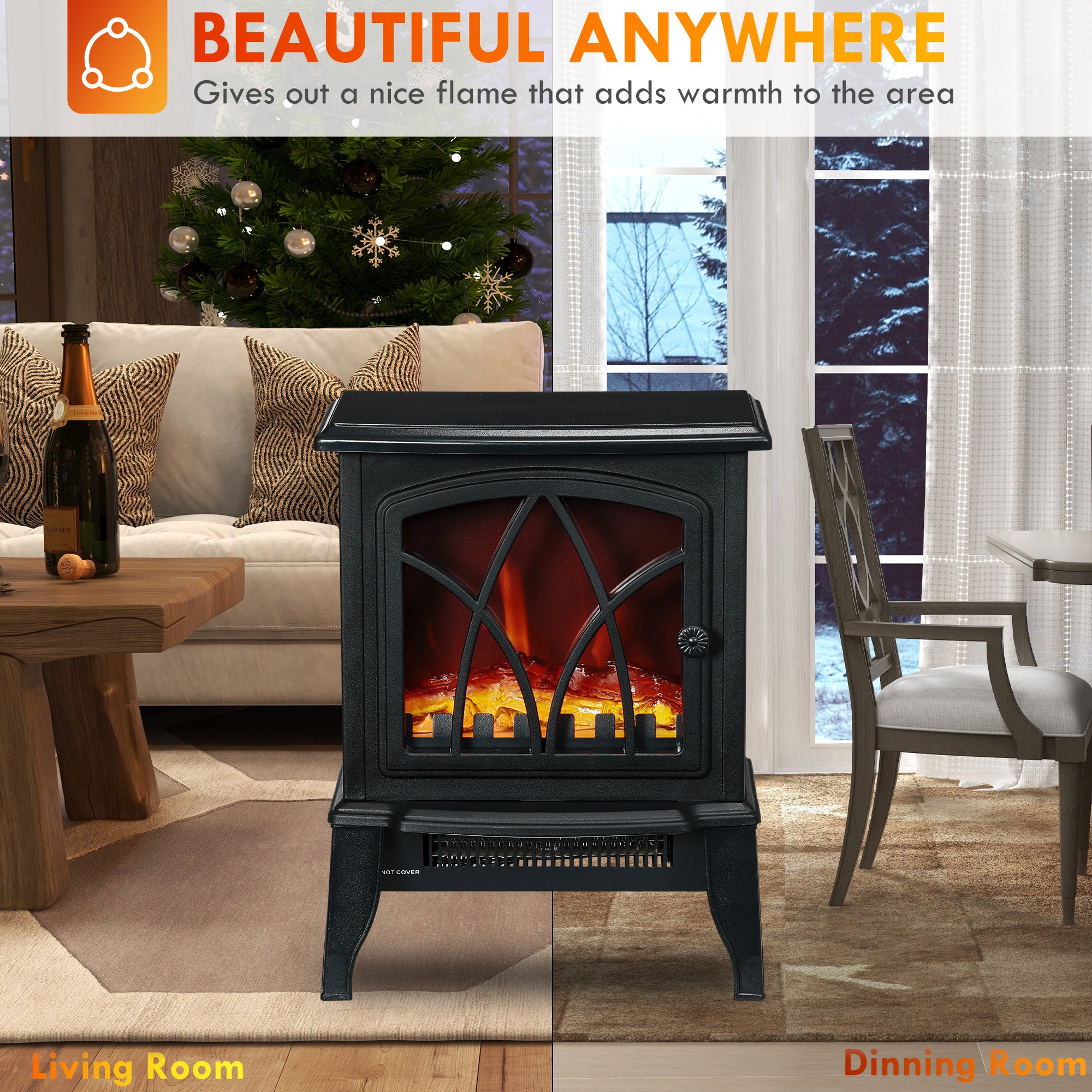 Electric Fireplace Heater, Freestanding Fireplace Stove with Realistic Flame and Overheat Protection, 750W/1500W, Black Electric Fireplaces   at Gallery Canada