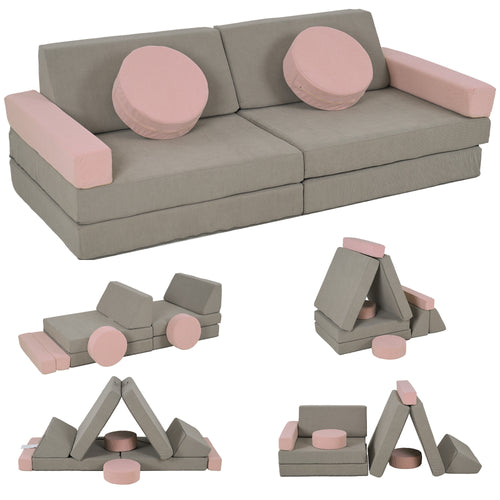 12-Piece Modular Kids Play Couch Building Fort for Playroom Bedroom, Convertible Kids Sofa, Grey