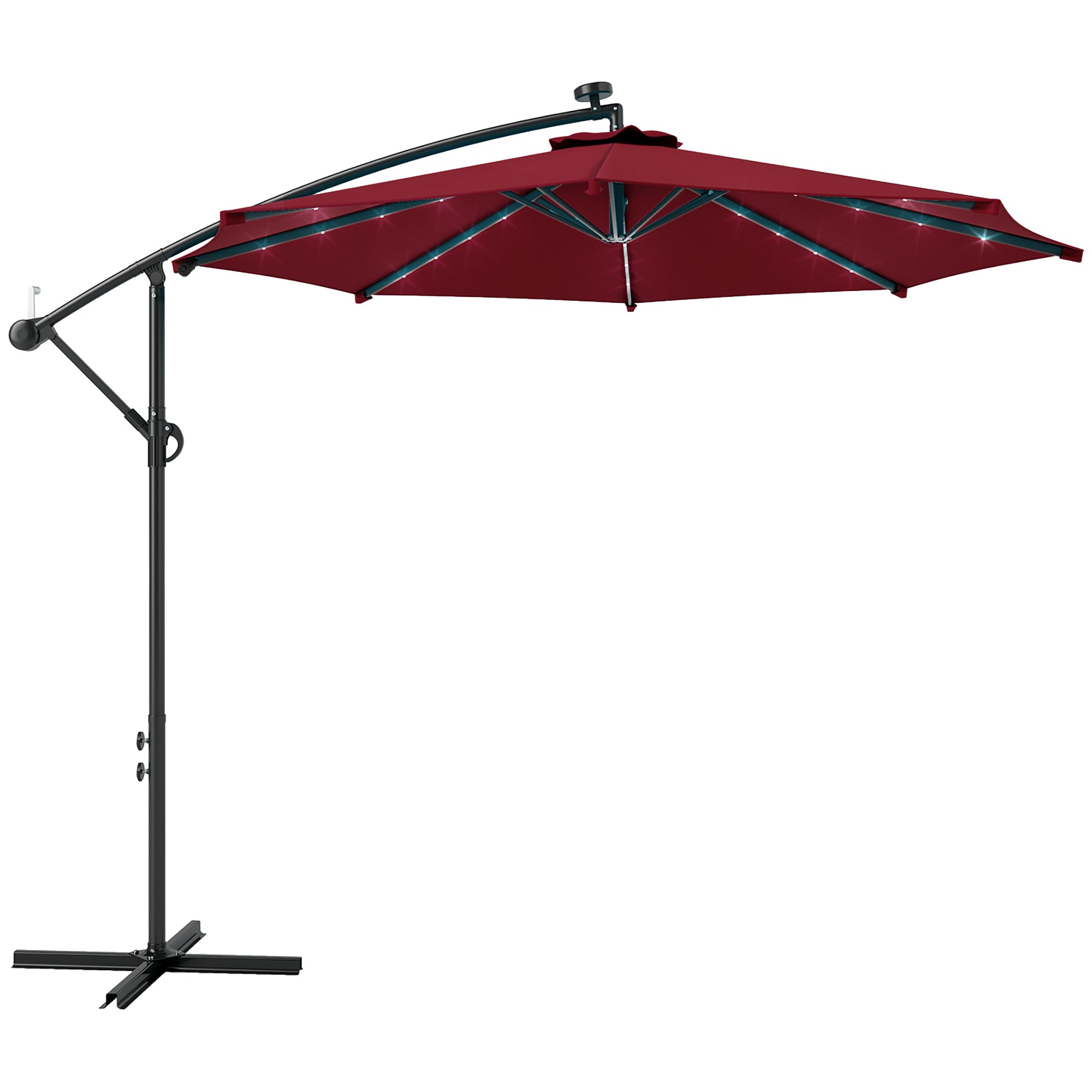 10ft Outdoor Cantilever Umbrella Banana Umbrella with Solar Lights and Adjustable Angle for Patio Backyard Wine Red Offset Cantilever Umbrellas at Gallery Canada