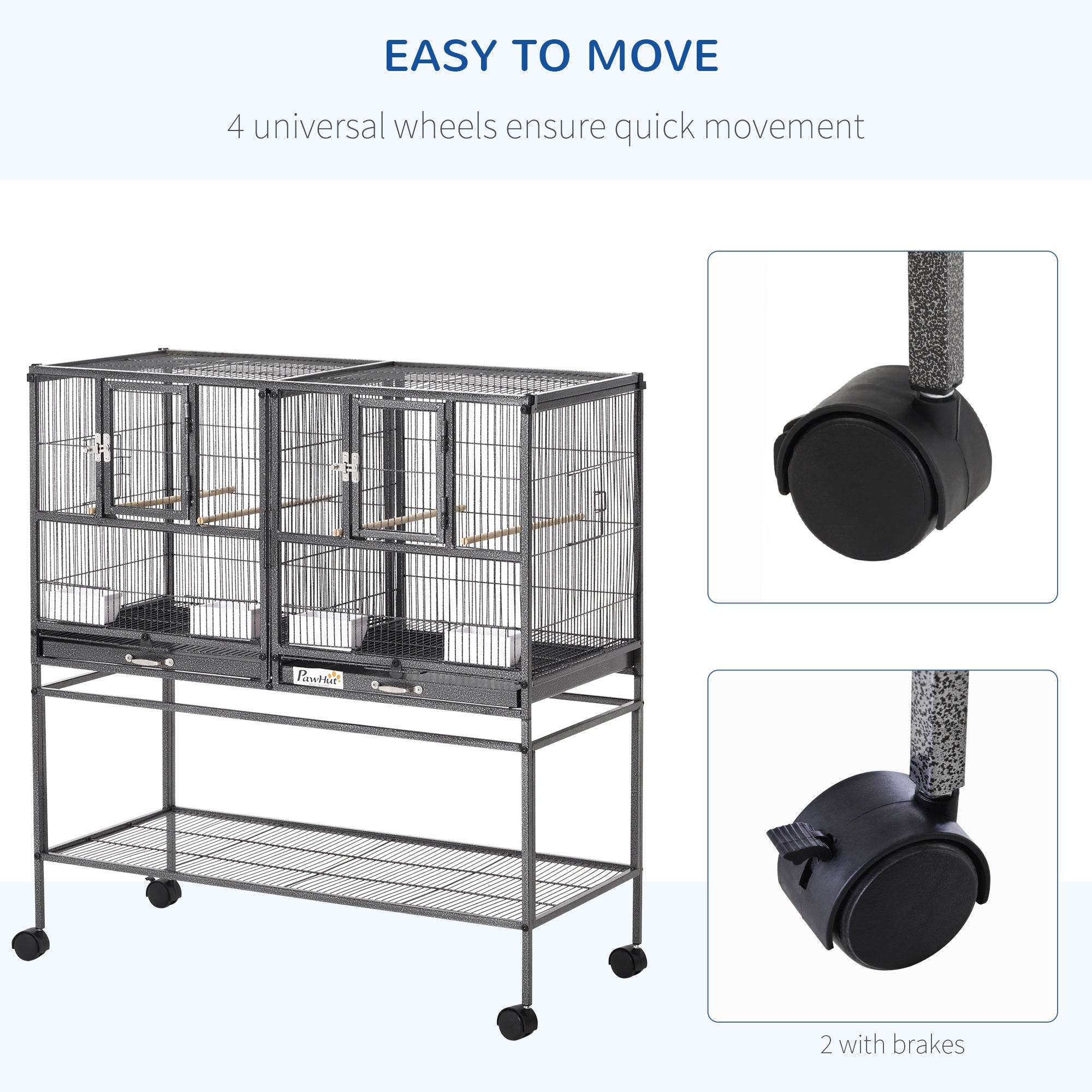 Large Double Rolling Metal Bird Cage Bird House w/ Removable Tray Storage Shelf Bird Cages at Gallery Canada