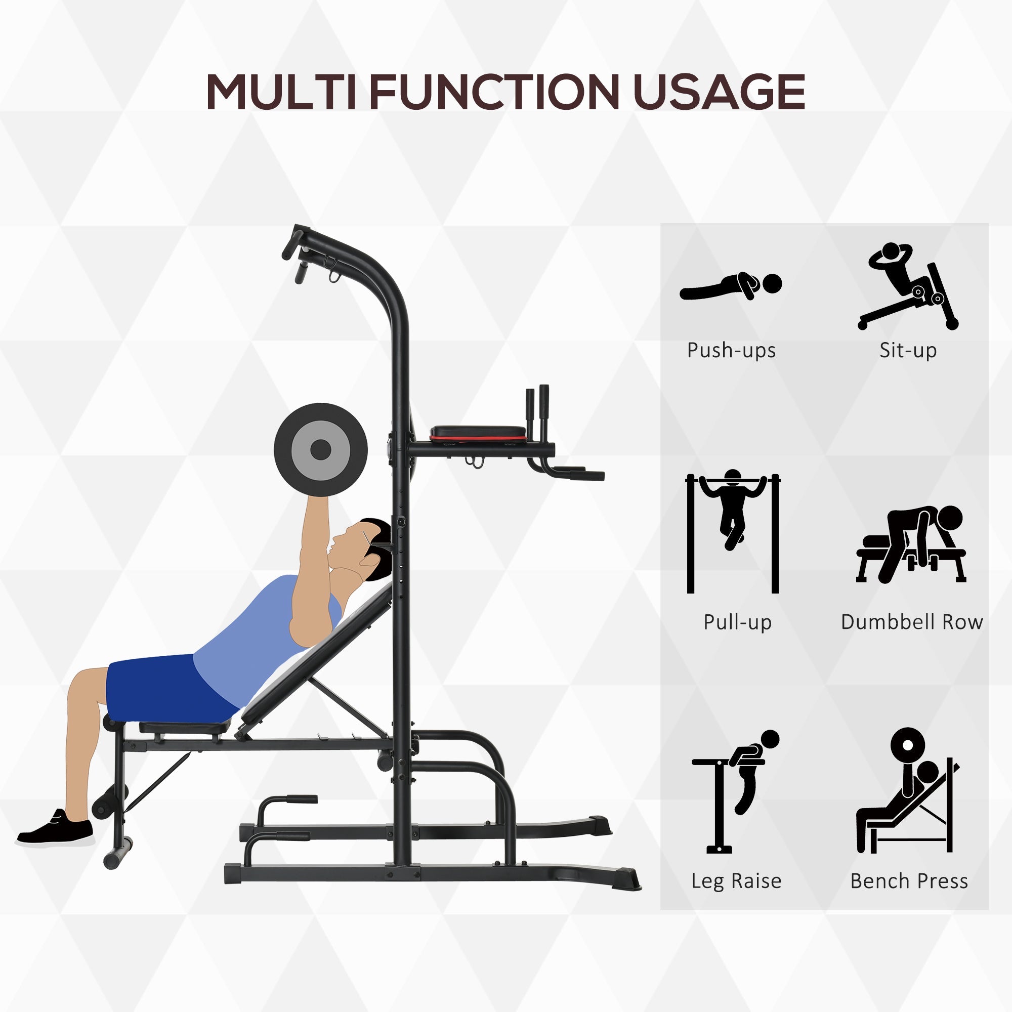 Multi-Function Training Stand Power Tower Station Gym Workout Equipment with Sit Up Bench, Pull Up Bar, Black Power Towers   at Gallery Canada