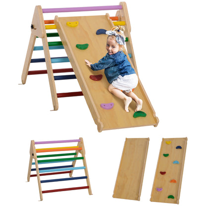 Pikler Triangle Set, 2 in 1 Climbing Toys with Ramp for Toddlers, Nature Wood Baby Gym & Playmats   at Gallery Canada