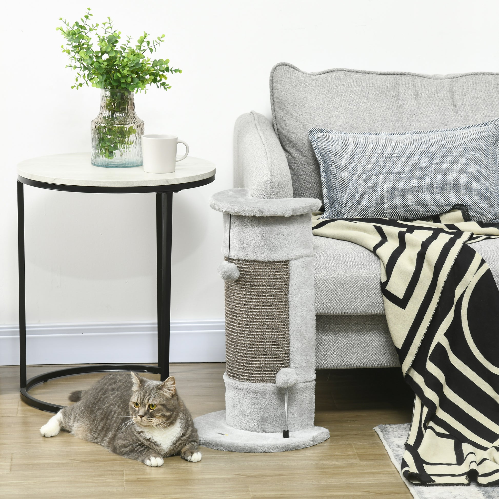 23" Cat Scratching Post with Covered Plush, Play Balls, for Indoor Cats, Grey Cat Posts   at Gallery Canada