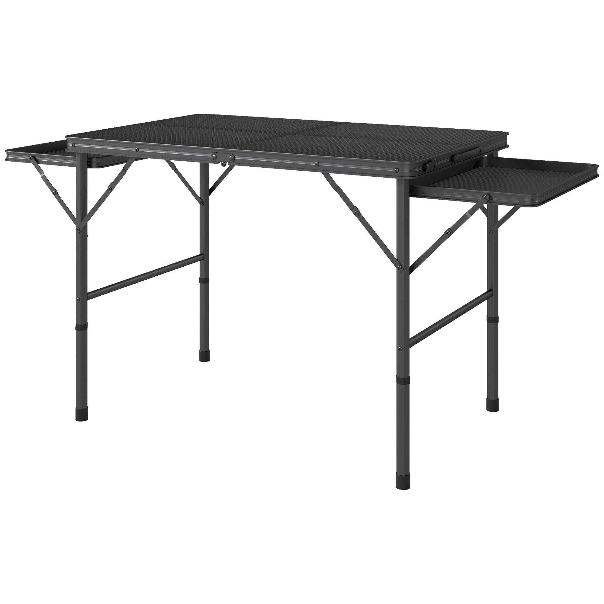 4.5ft Folding Grill Table, Height Adjustable Camping Table w/ Wing Panels, Metal Portable Picnic Table w/ Mesh Desktop Picnic Tables & Camping Chairs Black at Gallery Canada