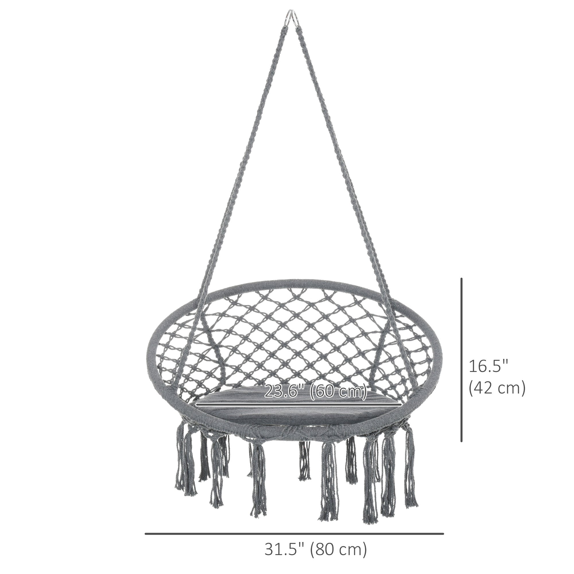 Patio Hammock Chair, Hanging Rope Hammock Swing for Indoor &; Outdoor Use with Backrest, Cotton-Polyester Blend, Fringe Tassels, Dark Grey Hammock Swings at Gallery Canada