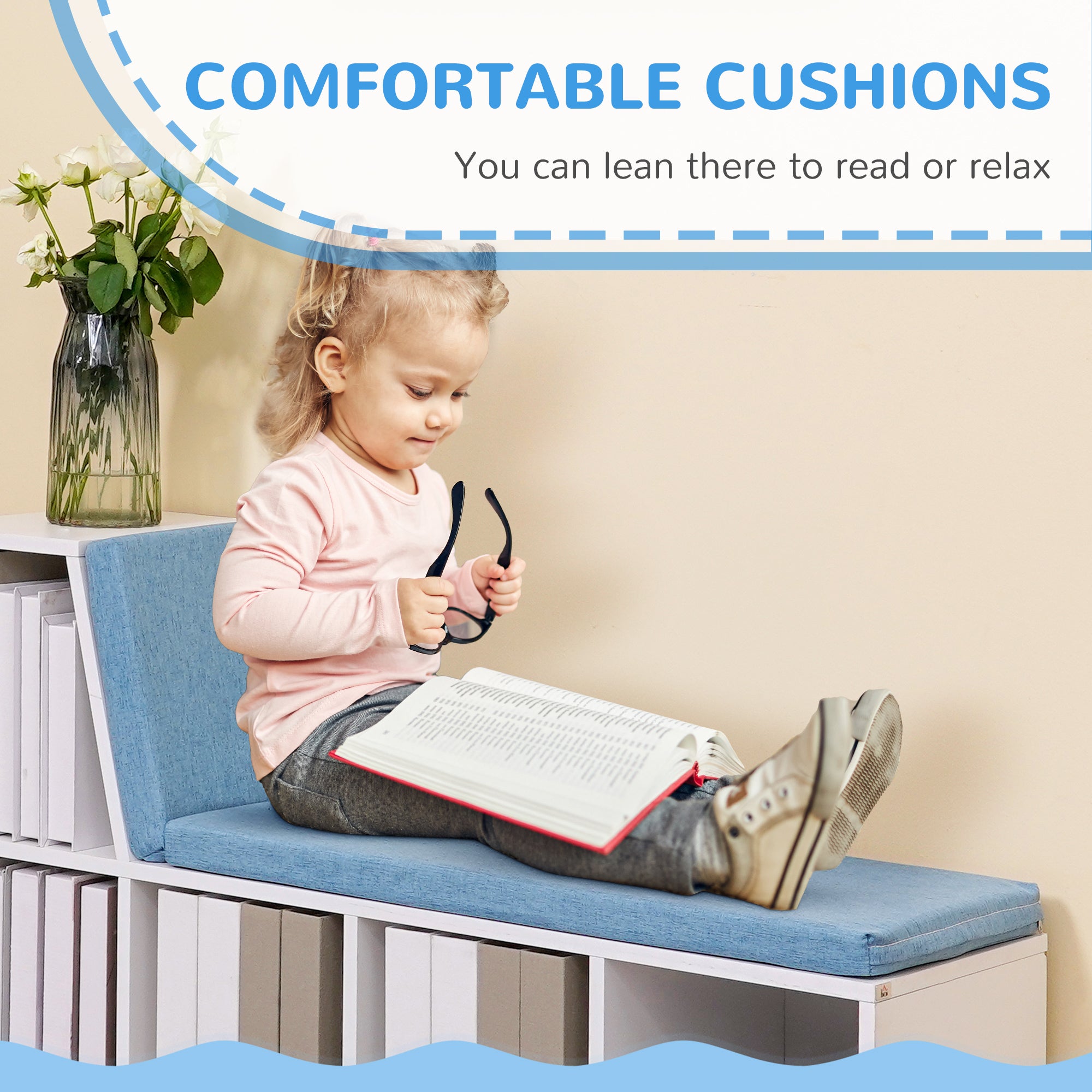 Multi-Purpose Bookshelf with 5 Cubes, 5-Cubby Bookcase with Cushioned Reading Nook and Storage Shelves, Blue Small Bookshelves at Gallery Canada